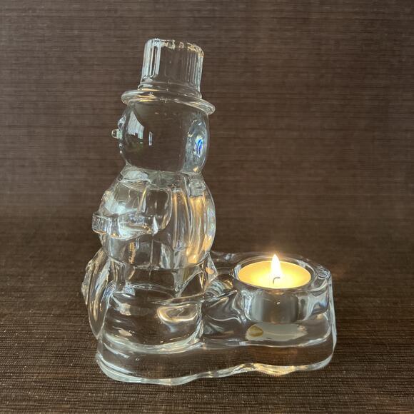 Crystal Snowman Candle Holder – Tealight Size – Frosted Glass Winter Decor – 5″ - Picture 9 of 10